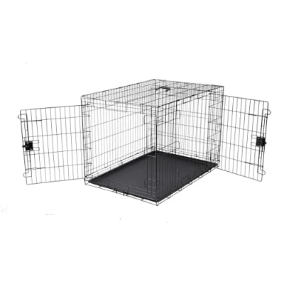 Afbeelding van Amazon Basics Duurzame, opvouwbare hondenkooi van metaaldraad met plateau en dubbele deur, opvouwbaar, 107 x 71 76 cm (L B H), zwart