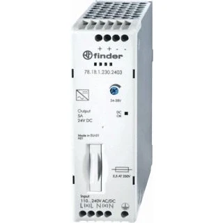 Afbeelding van Finder voeding voor schakelkasten 110w 24vdc 5a 35mm din rail interne zekering thermische bev led langer dan 500 000 uur 78 1b 1 230 2403