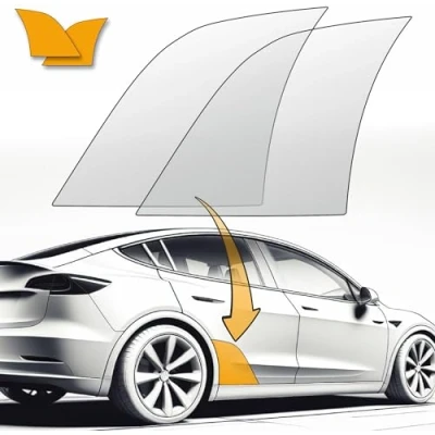 Afbeelding van LACKSCHUTZSHOP Wielloop lakbeschermingsfolie transparant geschikt voor Tesla Model Y wielkast, lakbeschermingsfolie, steenslagbescherming glanzende zelfklevende folie incl.