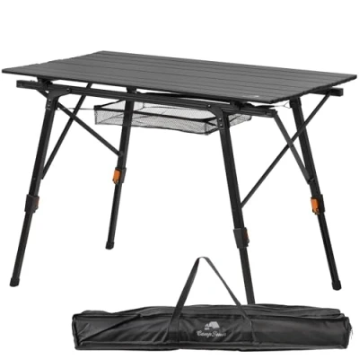 Afbeelding van CampFeuer Campingtafel, opvouwbaar, 90,5 x 51,5 cm, klaptafel met draagtas, tuintafel, reistafel, in hoogte verstelbaar, outdoortafel, bijzettafel, balkontafel, multifunctionele tafel, zwart
