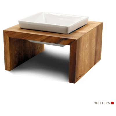 Afbeelding van Wolters Foodstation Meshidai Teak&amp;Wit Hondenvoerbak 18.5x18.5x10 cm