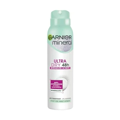 Afbeelding van Garnier Mineral UltraDry deodorantspray, anti transpirant, intensieve bescherming tegen lichaamsgeur en okselzweet, tot 48 uur werking,