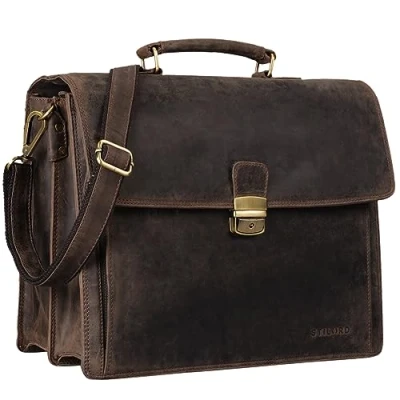 Afbeelding van STILORD &#039;Noel&#039; Lederen Aktetas Heren Vintage Laptoptas 13,3 Inch Klassieke Werktas Schoudertas Documenttas Business Tas Echt Leer, Kleur:donker bruin