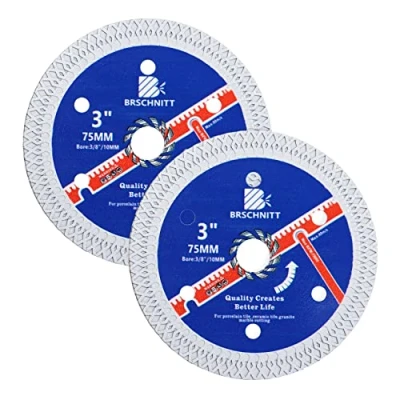 Afbeelding van BRSCHNITT Super dun diamantporselein zaagblad met x tanden, 2 stuks 75 mm (75 mm) prieel 3/8 inch (10 haakse slijper, diamantsnijschijf voor droog/nat snijden van porseleinen tegels,