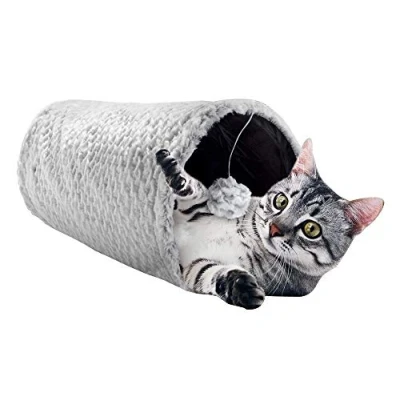 Afbeelding van Kattentunnesl, Pluche kattentunnel, Rustelspeltunnel (Grijs pluche, ∅25 x 50 cm)