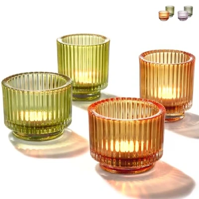 Afbeelding van Theelichthouder Gekleurde Glas 4 Theelichtglazen Stevige Kaarsenhouders voor Woondecoratie &amp; Huwelijk