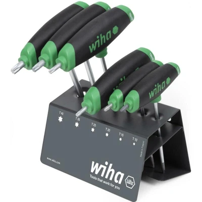 Afbeelding van Wiha 364DSVB 01 Stiftsleutelset met dwarsgreep ComfortGrip TORX® 7 delig zijaandrijving, mat verchroomd, in werkbankhouder. 45623