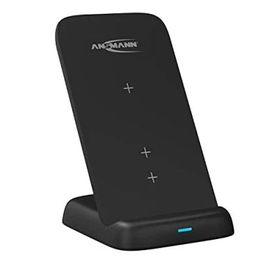 Afbeelding van ANSMANN draadloze oplader, 15 W, Qi gecertificeerde 3 spoelen laadstation (verticaal, liggend formaat, hoofdtelefoon), snellaadfunctie Samsung Galaxy S21/S20, Apple iPhone 13/12,