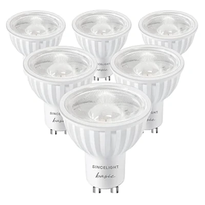 Afbeelding van SINCELIGHT GU10 LED lichtreflector 100 stralingshoek, 6W, RA≈92, Warm wit 2700K, niet dimbaar, 500 lumen equivalent aan 50W halogeen, verpakking van 6