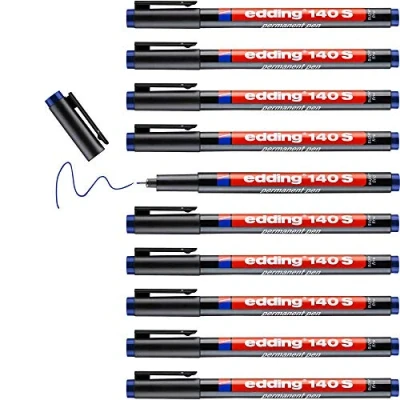 Afbeelding van edding 140 S permanente pen 10 stiften rood ronde punt 0,3 mm voor schrijven op glas, plastic, folies en gladde oppervlakken permanent, sneldrogend, veegvast watervast