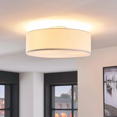 Afbeelding van Lindby plafondlamp 3 lichts Stof, metaal H: 17 cm E27 crème, wit, mat nikkel