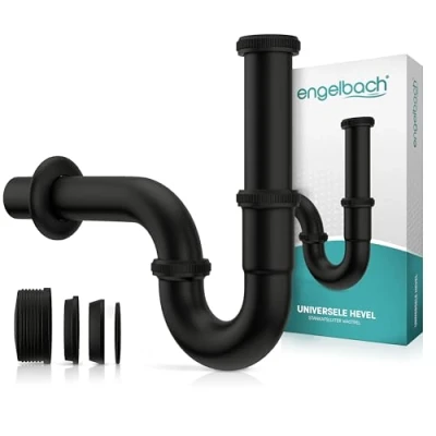 Afbeelding van Engelbach® sifon voor wastafel afvoerpijp 1 1/4&quot; incl. rubberen manchet universele badkamer met montagevideo zwart