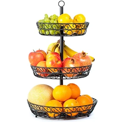 Afbeelding van Chefarone Fruit Etagère 3 Laags Fruitmand Metaal Fruitschaal Groentemand Opberger Zwart
