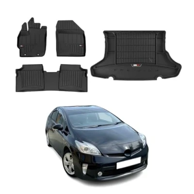 Afbeelding van OMAC Vloermatten en kofferbakhoepset, compatibel met Toyota Prius 2010 2015, rubber, zwart, 4 x