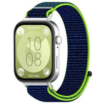 Afbeelding van Sport loop nylon bandje Blauw met lime groen Huawei Fit 3