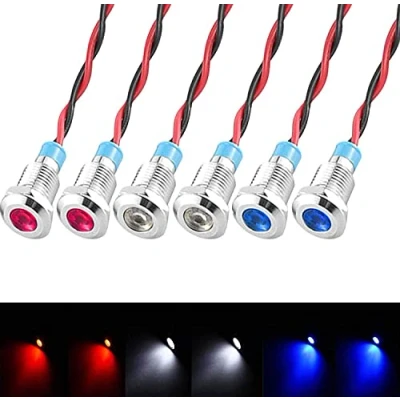 Afbeelding van GUUZI 6 stks 12V 24V 8mm LED paneel Pilot Dash Waarschuwingslampje Indicator licht Lamp Lampen Directionele (Rood/Blauw/Wit)