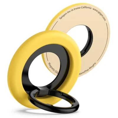 Afbeelding van Spigen Nano Pop Siliconen Telefoonhouder Stand [Magnetische Bevestiging &amp; 135 Verstelbaar] Telefoon Metalen Ring Houder Met Vinger Grip voor iPhone 16/15/14/13/12 Serie Mango Geel