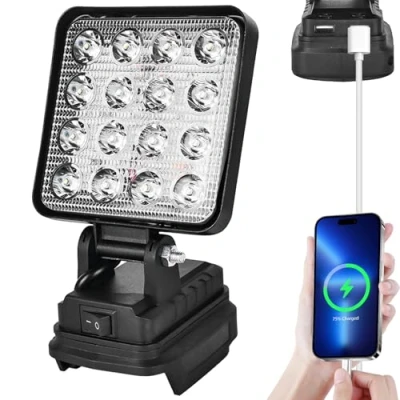 Afbeelding van Accu led werklamp voor Makita 18 V, 27 W bouwlamp, acculamp met USB opladen, draagbare spot, accuschijnwerper, bouwplaatslamp V