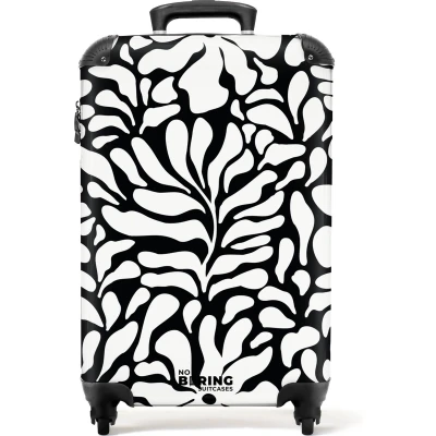 Afbeelding van NoBoringSuitcases.com® Handbagage koffer lichtgewicht Reiskoffer trolley Zwart met witte bloemen Rolkoffer wieltjes Past binnen 55x40x20 en 55x35x25