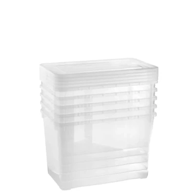Afbeelding van Grizzly opbergboxen 5 x 10 L klein hoog met deksel transparant transparante boxen stapelbaar ventilatie