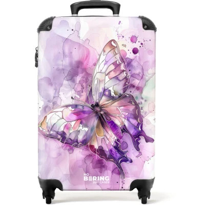 Afbeelding van NoBoringSuitcases.com® Kinderkoffer Kindertrolley Vlinder Waterverf Handbagage koffer lichtgewicht Reiskoffer trolley Rolkoffer met wieltjes Past binnen 55x40x20 en 55x35x28