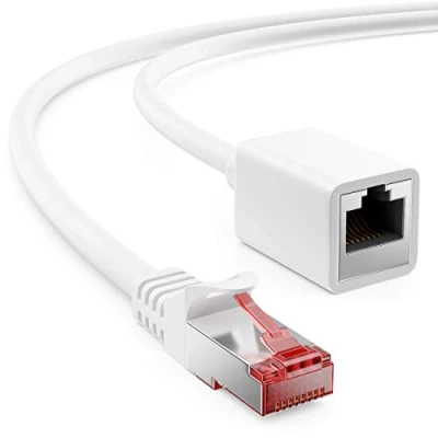 Afbeelding van deleyCON 5m Cat6 Patch Verlengkabel voor Ethernet LAN Netwerkkabel Internetkabel RJ45 Stekker naar Bus S/FTP PiMF 250MHz Koper Wit