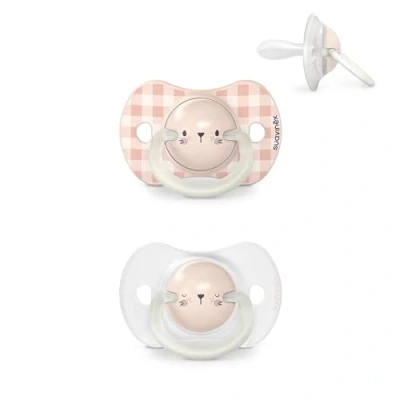 Afbeelding van Suavinex Night &amp; Day Reversible Duo Rabbit Pink 2 stuks 6 18m Silicone Fopspenen SXSNP2082822