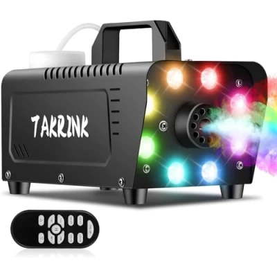 Afbeelding van TAKRINK Rookmachine, afstandsbediening, 900 W, draagbare mistmachine met 8 ledlampen, in kleur regelbaar, voor Halloween, Kerstmis, bruiloften, stappen, feesten, DJ en shows