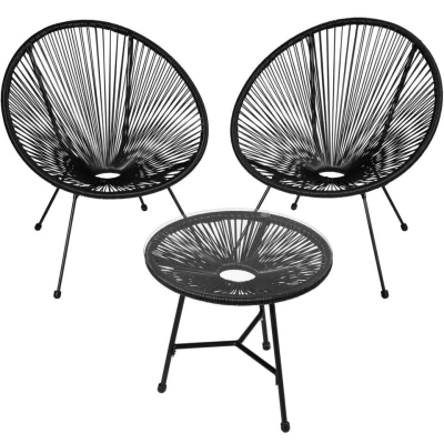 Afbeelding van tectake balkonset tuinset 2 stoelen Santana incl tafel zwart