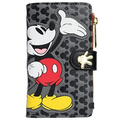 Afbeelding van Loungefly Disney Mickey Mouse portemonnee Snap Flap Clutch, Multicolor, Zwart, Kunstlederen Clutch