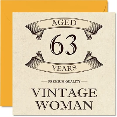 Afbeelding van Vintage 63e verjaardagskaarten voor vrouwen leeftijd 63 jaar leuke verjaardagskaart mama zus vrouw vriendin oppas oma tante, 145 mm x dames wenskaarten,