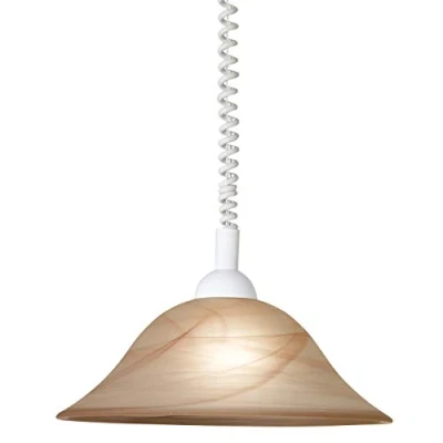 Afbeelding van EGLO hanglamp Albany, 1 lichts met spiraalkabel, in hoogte verstelbaar, klassieke hanglamp, kunststof en albastglas, bruin, voor woonkamer eettafel, E27 fitting