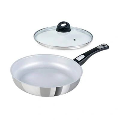 Afbeelding van Genius Cerafit Steel braadpan 28 cm + glazen deksel ovenvaste keramische pan met krasbestendige antiaanbaklaag inductiepan afneembare handgreep voor alle warmtebronnen