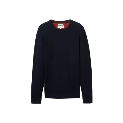 Afbeelding van TOM Tailor Strukturierter Rundhals Trui, Heren, Maat: Small, Knitted navy melange