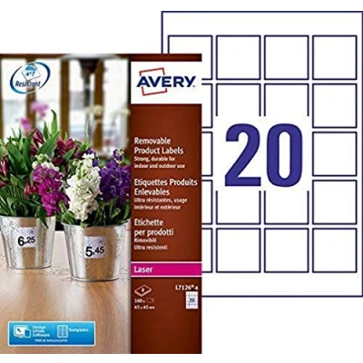Afbeelding van Prijsetiket Avery 45x45 wit doos 8 vel 20 etiket per