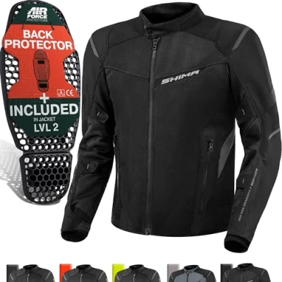 Afbeelding van SHIMA RUSH motorjack heren met beschermers mesh Airforce rugprotector zomer luchtig waterdicht motorcombi motorbroek toeren (zwart, mannen, textiel jas, maat S)