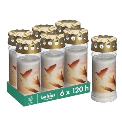 Afbeelding van Bolsius Graflicht Wit Set van 6 lengte brandduur 120 uur Rouwkaars &amp; herdenkingspartsen permanente brander met motief duif ongeparfumeerd zonder palmolie nr. 5