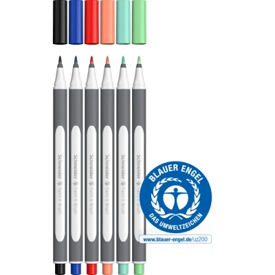 Afbeelding van Schneider Borshpen Paint It 070 Premium penseelstiften met flexibele punt en heldere kleuren voor kalligrafie, handlettering meer), 6 stuks, gesorteerd set 2