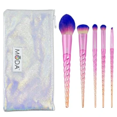 Afbeelding van MODA Royal &amp; Langnickel Travel Size Unicorn Complete Face 6 delige make upborstelset met zakje, inclusief blozen, teint, koepelvormige schaduw, vouw en hoek eyelinerborstels, mythische ombre