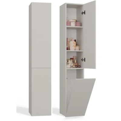 Afbeelding van CDF Hoge badkamerkast NEL IV Kleur: Kasjmier (beige) Modern badkamerrek Opbergkast Ruime planken Deuren Eenvoudige montage Stijlvolle handgrepen
