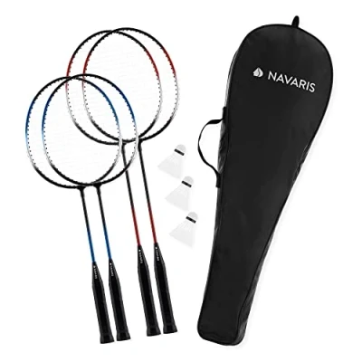 Afbeelding van Navaris badmintonset rackets en shuttles Set voor badminton kinderen volwassen 4x racket 3x shuttle Inclusief draagtas