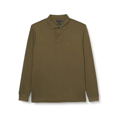 Afbeelding van Tommy Hilfiger Heren L/S Liquid Cotton REG Polo MW0MW37317, Polo, Khaki, XL, Khaki (Legergroen), XL