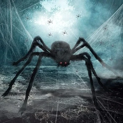 Afbeelding van Halloween spinnendecoraties, enorme zwarte spin, 150 cm, decoratie + 60 g rekbare witte spinnenwebben 10 nepspinnen, voor Halloweenfeestdecoratie van tafel, huis en tuin