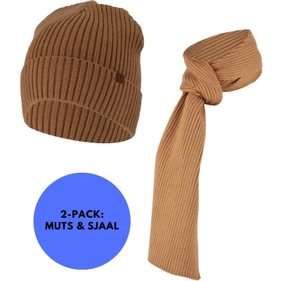 Afbeelding van Sarlini Muts &amp; Sjaal heren Ribbed Effen One Size Camel