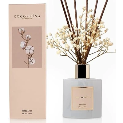 Afbeelding van Cocorrína Kamer Geurverspreider, 200 ml schone linnen geurverspreider met staafjes, diffuser voor etherische olie thuis, de decoratie van het badkamerrek
