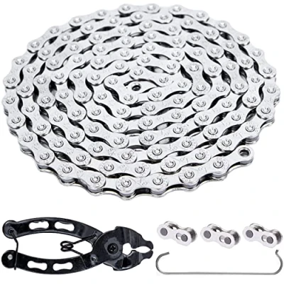 Afbeelding van YBEKI fietsketting 9/10/11/12 speed 1/2 x 11/128 inch 116 schakels met 3 en fietskettang (zilver 9 versnellingen)