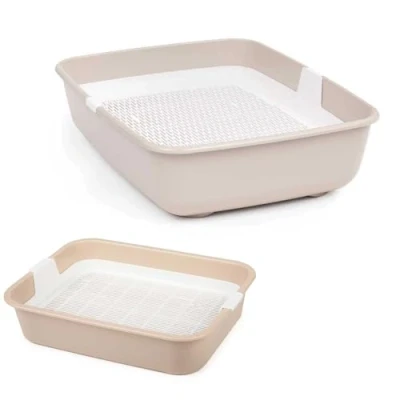 Afbeelding van 4BIG.fun Set kattenbak met reinigingszeef en eerste schaaltoilet voor kittens, kattenbaby&#039;s, konijnen, kattenbak, reinigingszeef, beige
