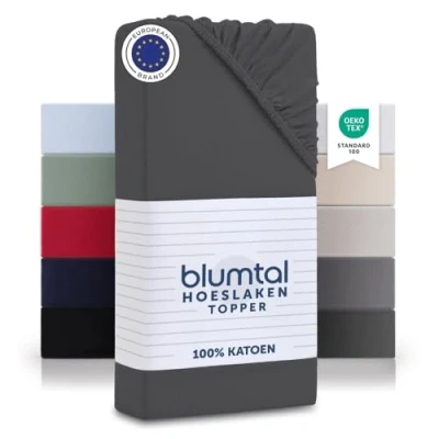 Afbeelding van Blumtal Basics Hoeslakens Topper Hoeslaken van 100% zacht katoen, beddengoed, antraciet