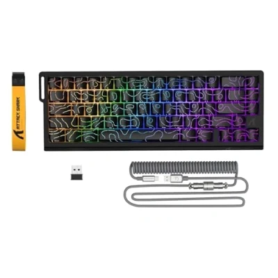 Afbeelding van ATTACK SHARK X68PRO HE Rapid Trigger Draadloos Toetsenbord, 0,01mm RT Nauwkeurigheid 8KHz Bedraad Gaming Magnetische Verstelbare Activering, Snap Tap, C01 Gewonden Kabel Zwart