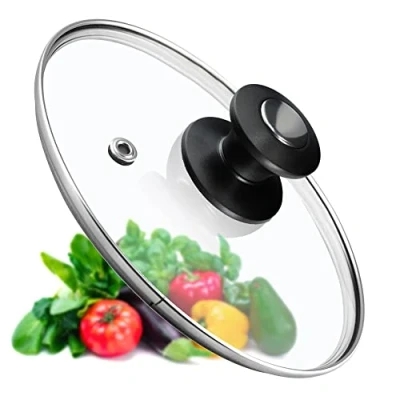 Afbeelding van KADAX Pandeksel, universeel deksel van glas met zwarte en zilveren handgreep, hittebestendig in verschillende maten, pannendeksel, glazen voor pot, pan (18 cm)